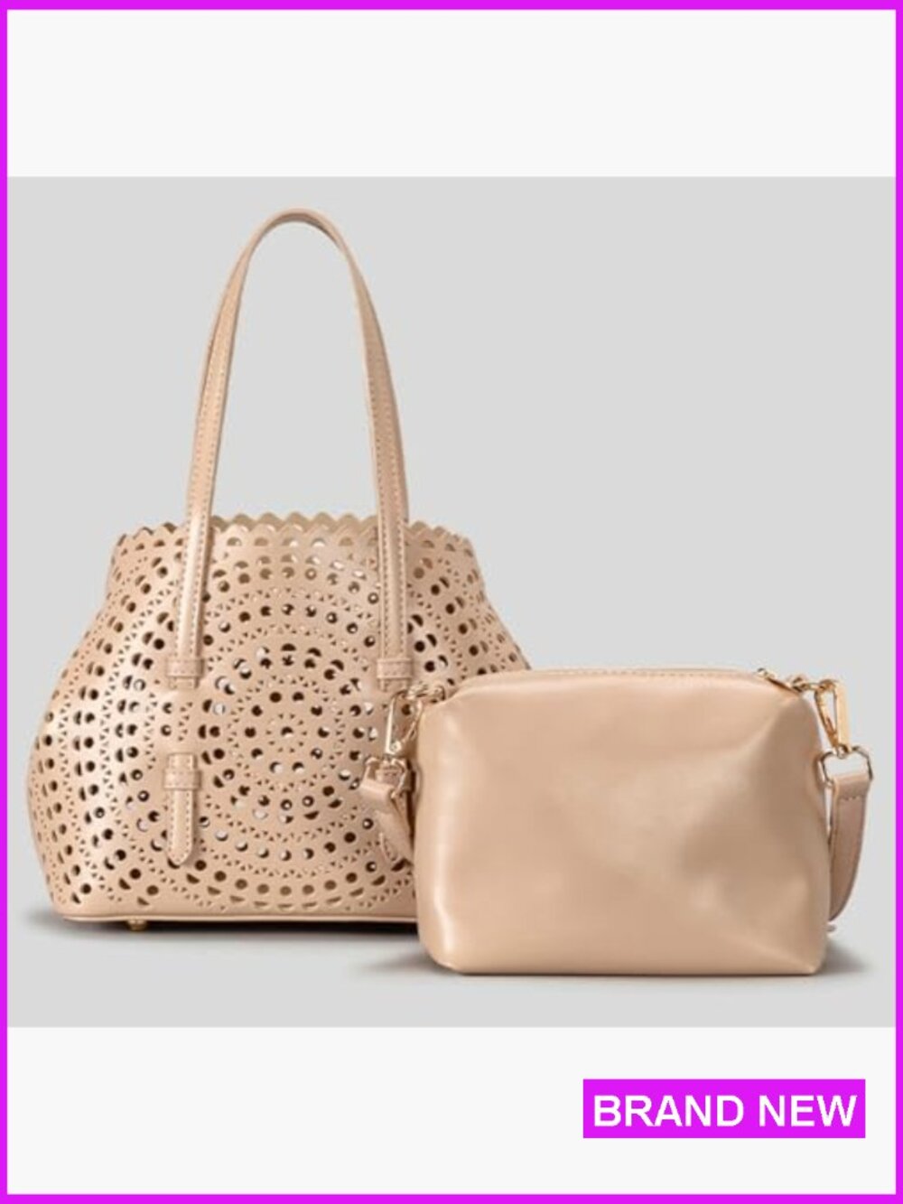 Black Laser-Cut Tote Bag - Classic Women's Shoulder Bag - Picture 6 of 7
